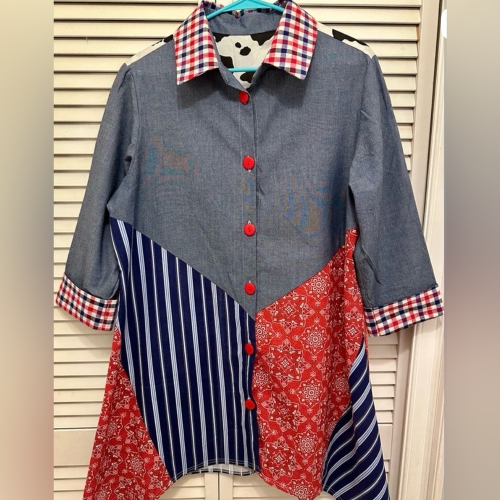 Colorful Patchwork Button-Up Shirt